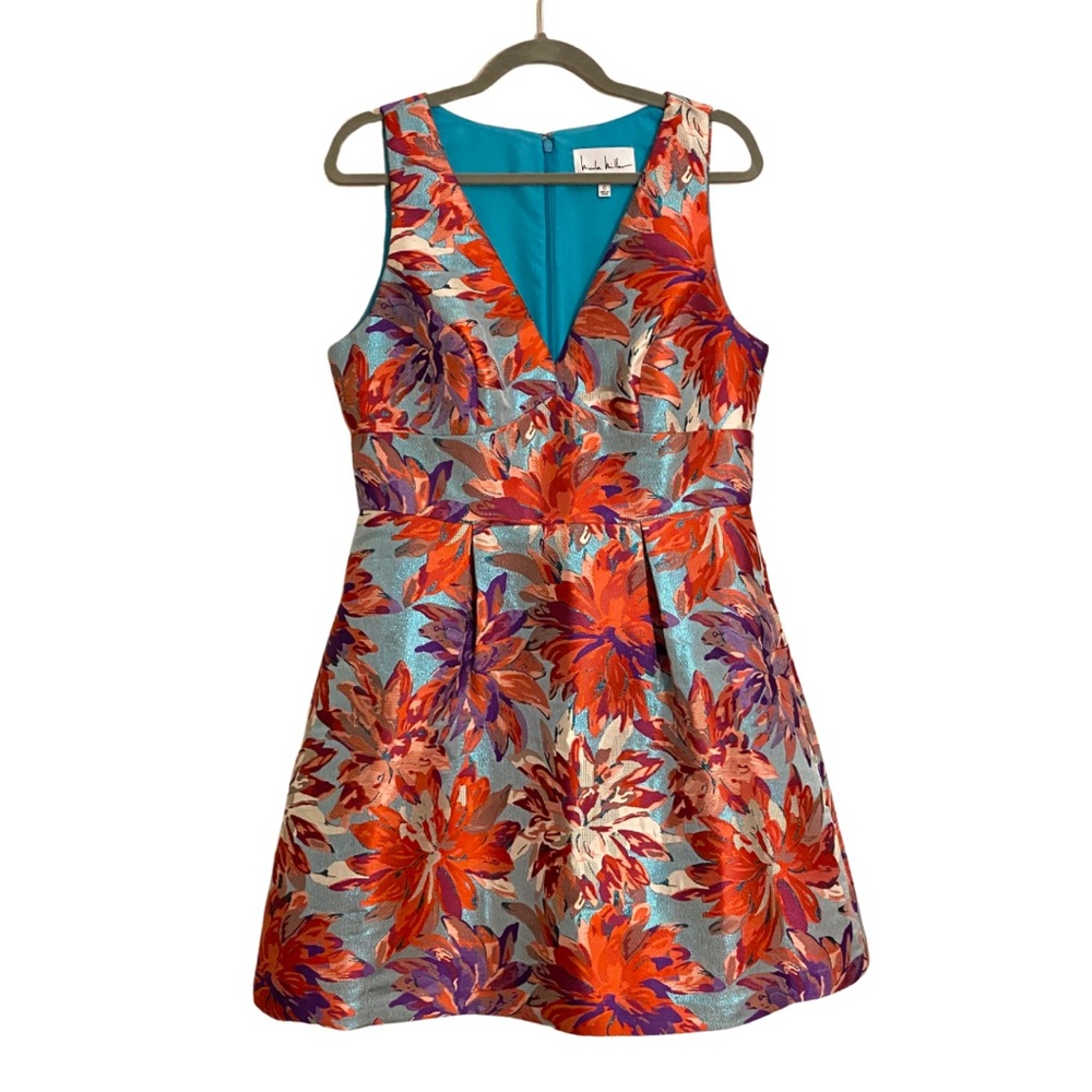 Nicole Miller Metallic Jacquard Fit & Flare Cocktail Dress✨V-Neck + Pockets! 12